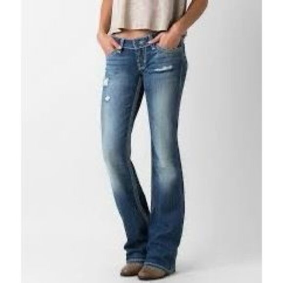 BKE Women’s Medium Blue Wash Super Low Rise Starlite Boot Stretch Jean Size 29 - Picture 1 of 11